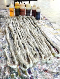 Yarn laid out for dyeing